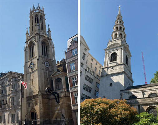 聖ダンスタン教会（左）と聖ブライド教会（右）