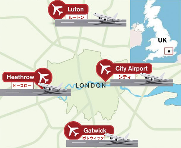 ロンドンの空港の滑走路はほぼ西向き