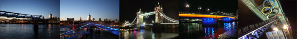 五輪期間にライトアップされるロンドンの橋