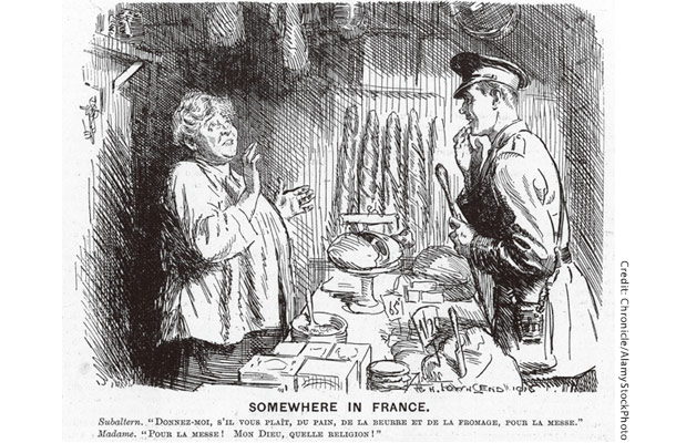 第一次世界大戦中、仏人店主に「ミサのためにパンとバターとチーズをください」と尋ねる英准大尉