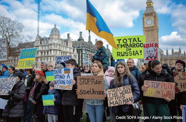 ロシアによるウクライナ侵攻への抗議デモが6日、ロンドンで開催された