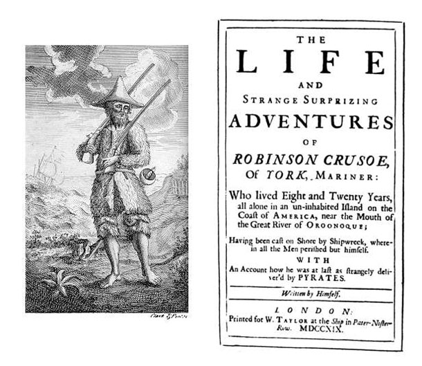 英国初の小説の一つといわれるダニエル・デフォーの「ロビンソン・クルーソー」初版本（1719年4月25日出版）